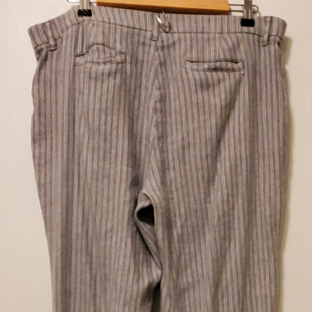 J. Jill sz 14 Linen Stretch Pants Gray Blue Stripe